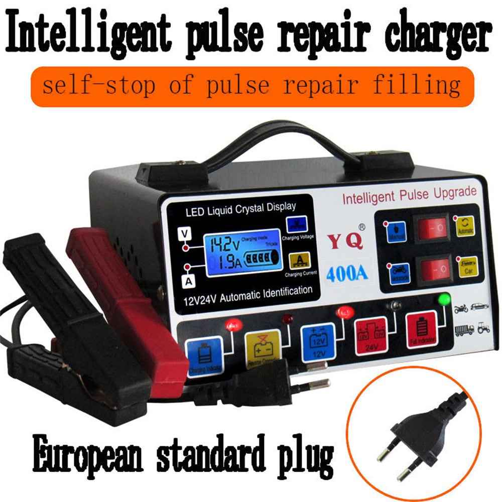 YQ400A 12V / 24V 400A Intelligent Pulse Repair Motorcycle Car Battery Charger for Lead Acid / Lithium Batteries , EU Plug