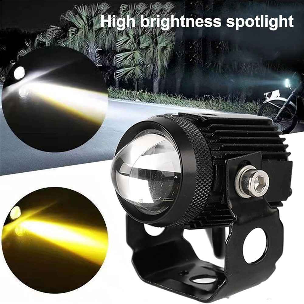 1 Pair Motorcycle LED Fog Lights White + Yellow Dual Color High Low Beam Auxiliary Driving Lamps
