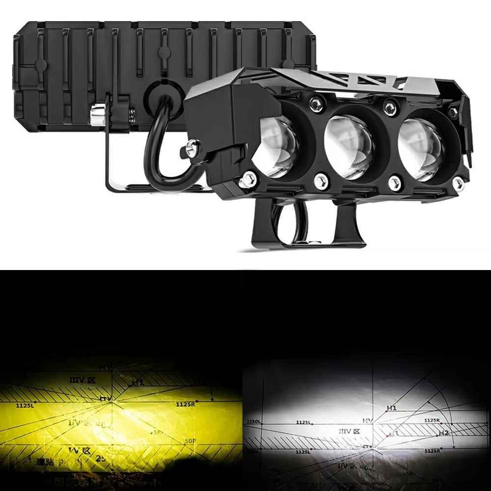 TR3 3 Lens Dual Color High Low Beam Fog Lamp IP65 Waterproof 12V / 24V Car Driving Headlight
