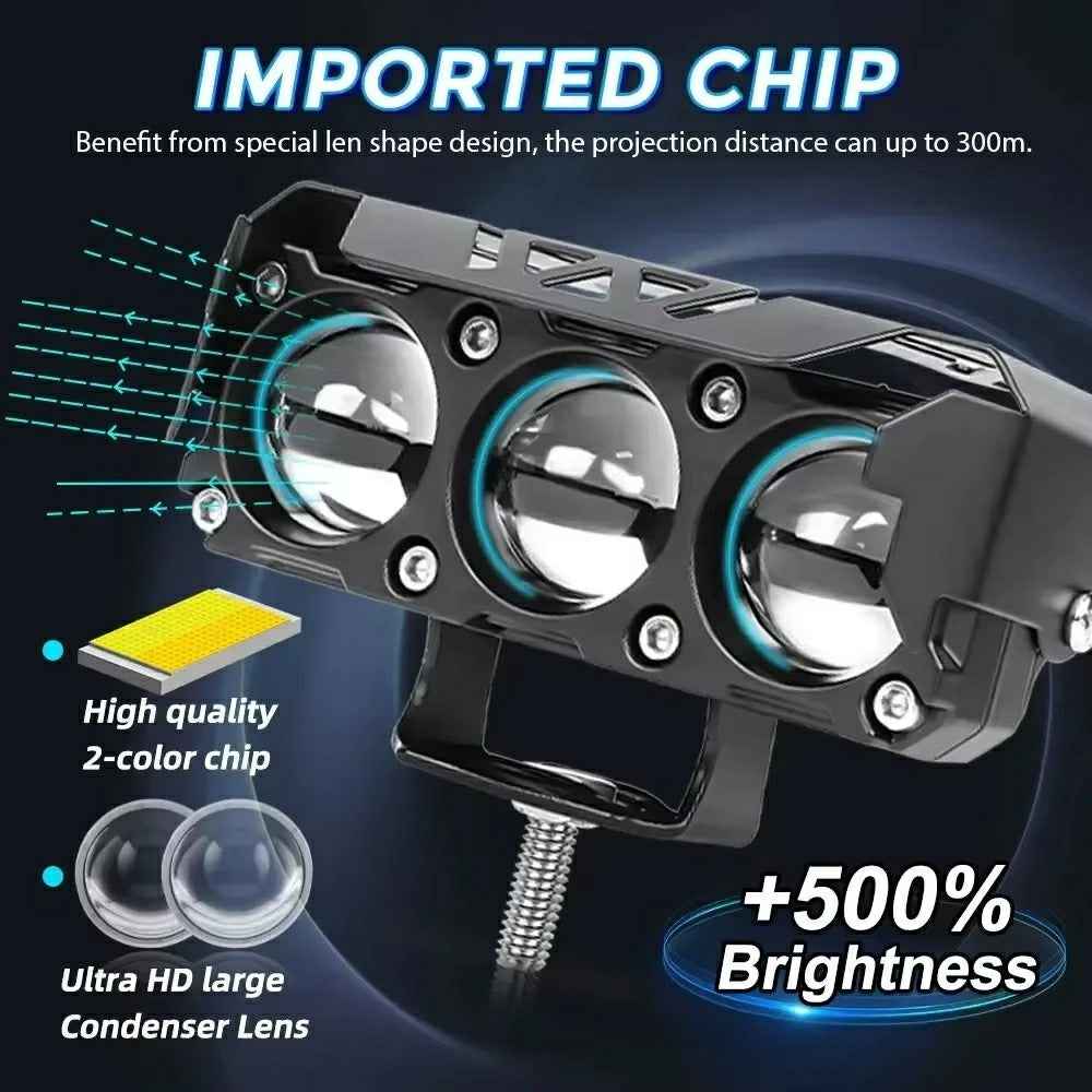 TR3 3 Lens Dual Color High Low Beam Fog Lamp IP65 Waterproof 12V / 24V Car Driving Headlight