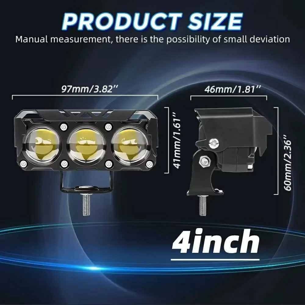 TR3 3 Lens Dual Color High Low Beam Fog Lamp IP65 Waterproof 12V / 24V Car Driving Headlight