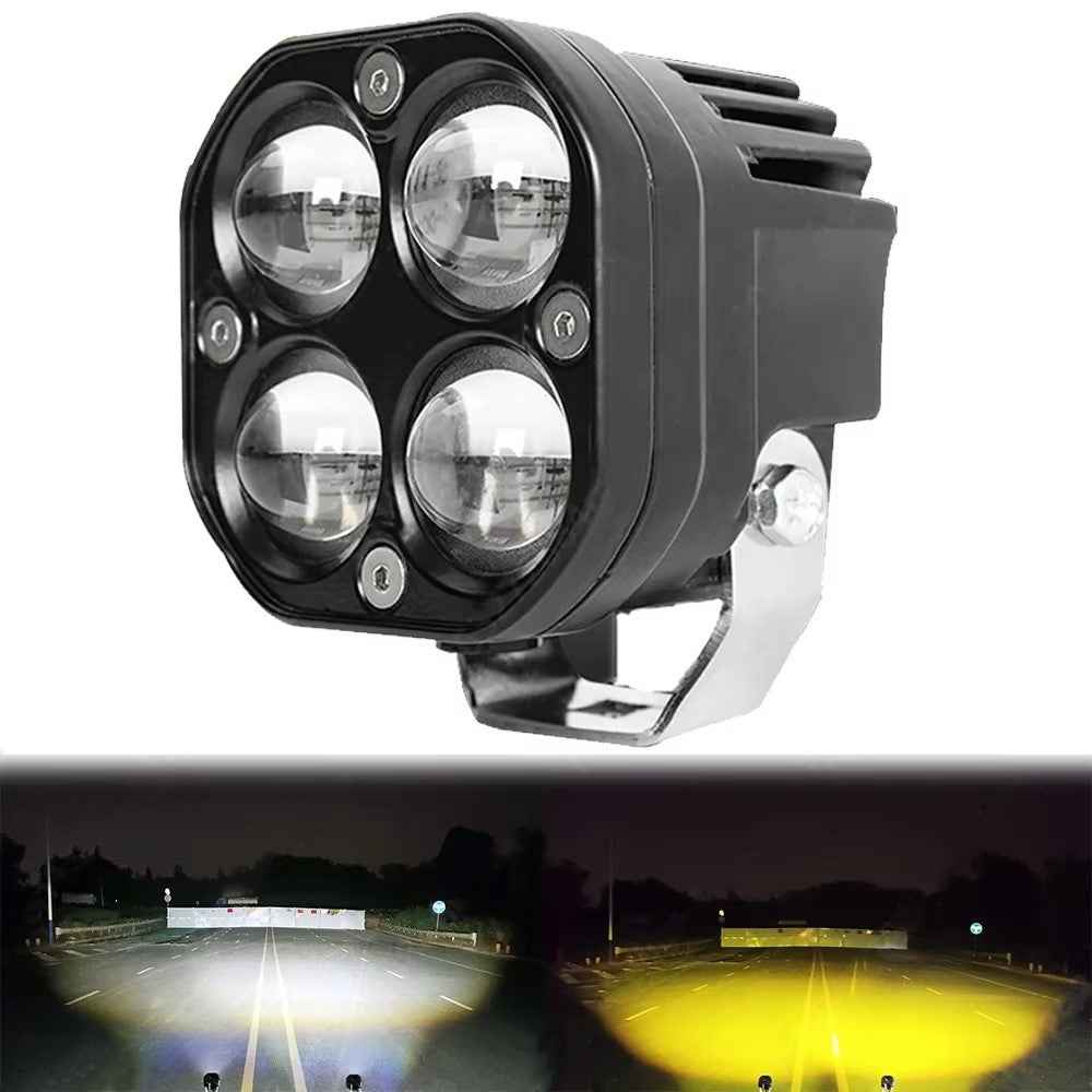 D2 30W Square Spotlight Yellow and White Dual Color Motorcycle LED Work Light 12V / 24V Off Road Fog Lamp