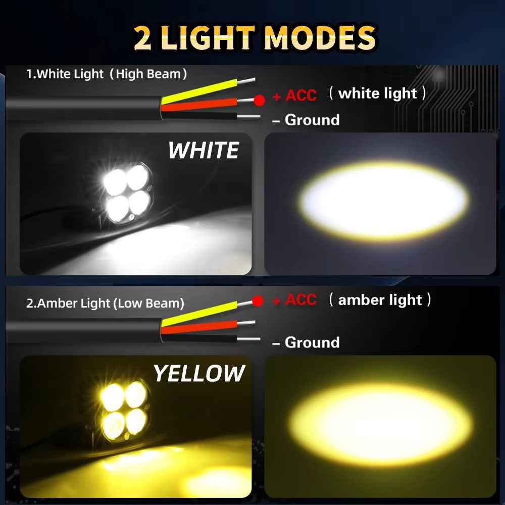D2 30W Square Spotlight Yellow and White Dual Color Motorcycle LED Work Light 12V / 24V Off Road Fog Lamp