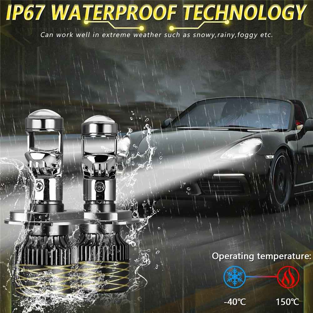 N9 2Pcs H4 Car Headlamp Mini Lens High Brightness LED Headlight IP67 Waterproof Automotive Front Light