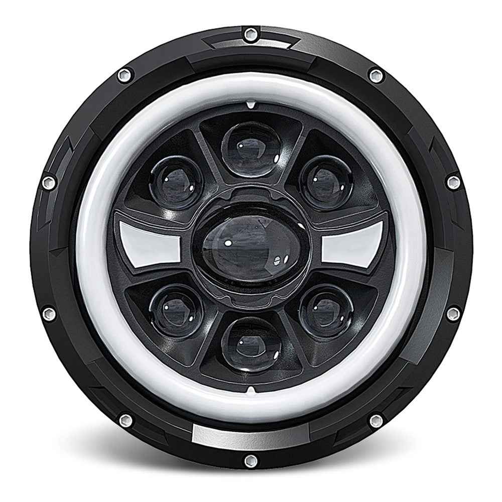 R9 Dual Angel Eye 7 Inch H4 LED Headlight IP67 Waterproof High Low Beam Car Driving Lamp