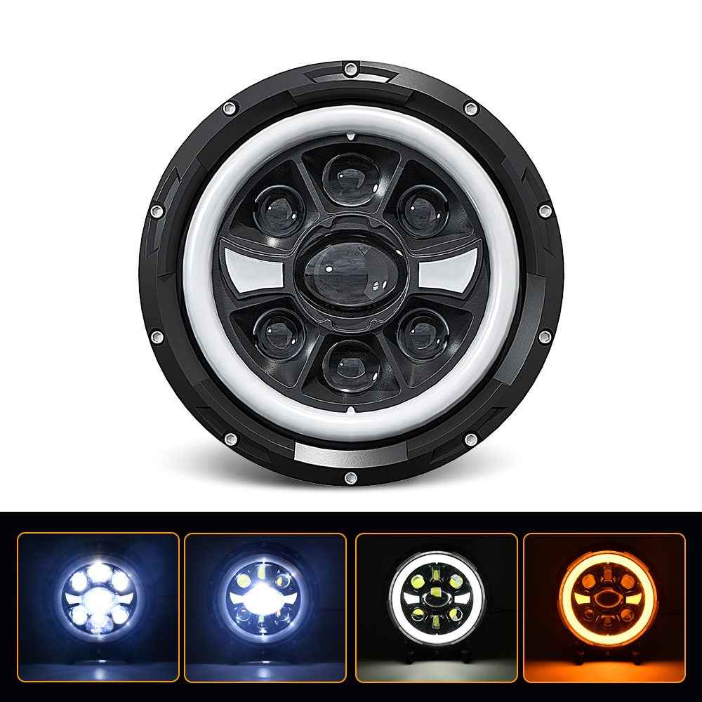 R9 Dual Angel Eye 7 Inch H4 LED Headlight IP67 Waterproof High Low Beam Car Driving Lamp