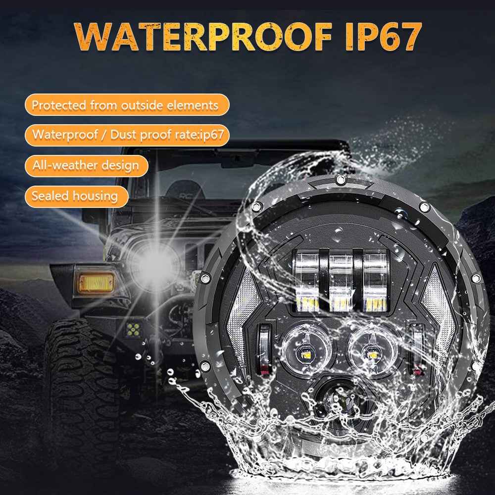 R8 7 Inch LED Headlight IP67 Waterproof Off Road Vehicle Devil Eye DRL Turn Signal Lamp