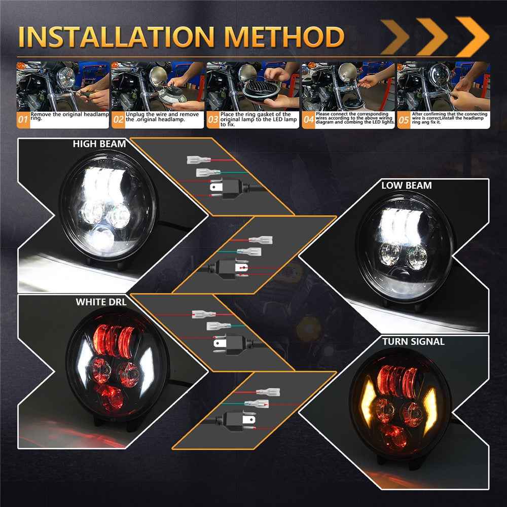 5.75 Inch LED Headlight for Motorcycle Waterproof DRL Turn Signal Devil Eye High Low Beam Lamp