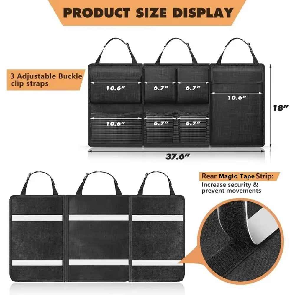 Car Trunk Organizer Sundries Storage Bag Oxford Cloth Multi-Pocket Backseat Hanging Pouch - Black