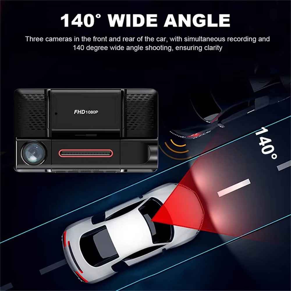 Triple Lnes Car Dash Cam 4 Inch IPS Screen 1080P Front and Rear Camera with Loop Recording