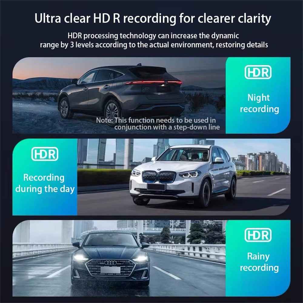 Triple Lnes Car Dash Cam 4 Inch IPS Screen 1080P Front and Rear Camera with Loop Recording