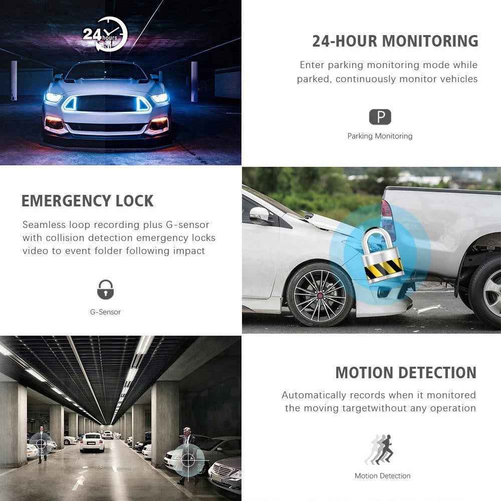 Triple Lnes Car Dash Cam 4 Inch IPS Screen 1080P Front and Rear Camera with Loop Recording