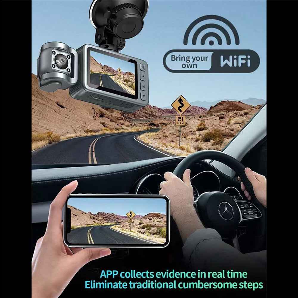 4K Dual Lens Dash Cam Night Vision WiFi Car DVR Front and Inside Camera Recorder with 360 Degree Rotatable Lens