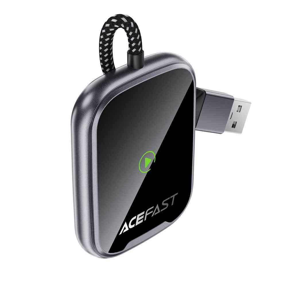 ACEFAST QC1 USB-A CarPlay Wireless Adapter for Apple CarPlay / Android Auto Wire to Wireless Converter - Metal Gray