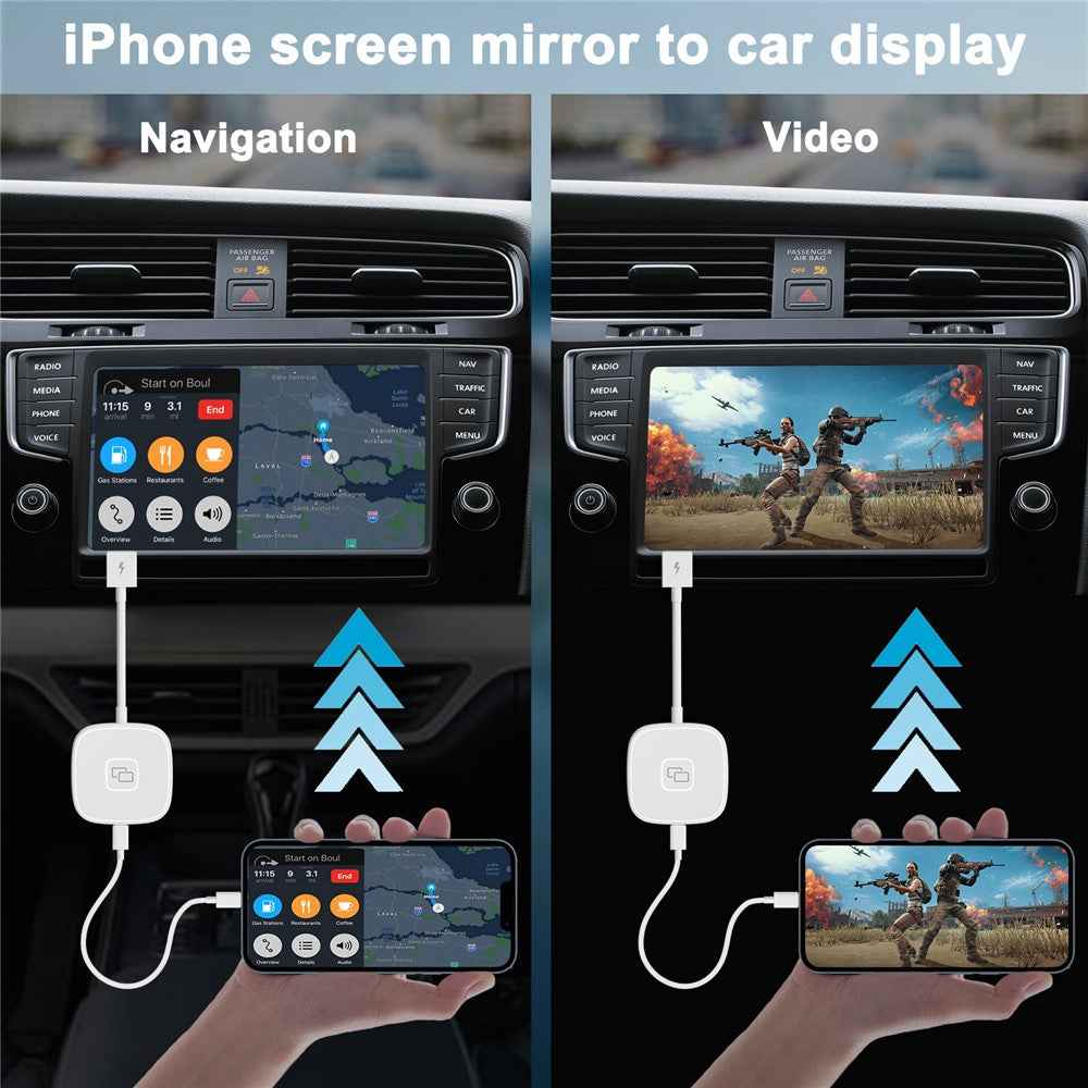THT-020-7 Car Mirror Adapter AI BOX for iPhone Carplay to Car Display Adapter with USB-C Adapter, Wired Carplay Mirror Dongle - White