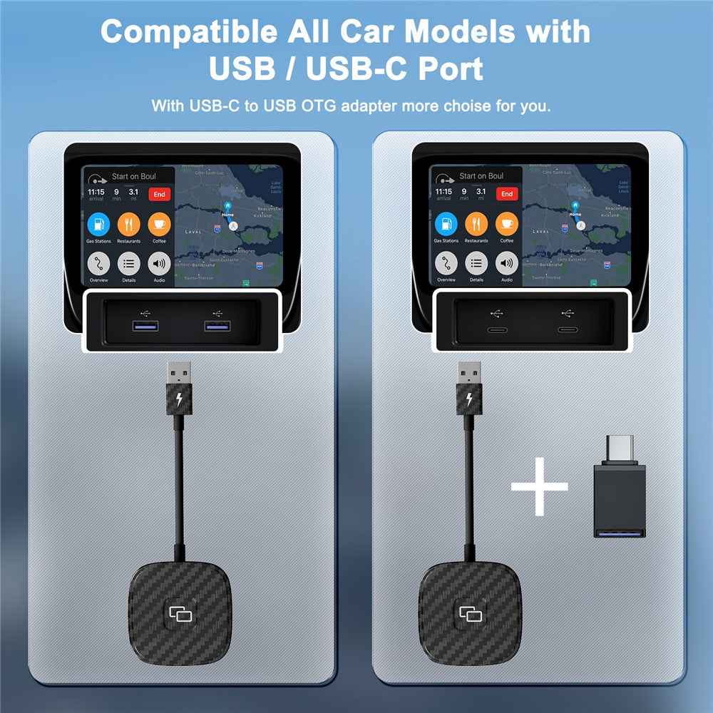 THT-020-7 Car Mirror Adapter AI BOX for iPhone Carplay to Car Display Adapter with USB-C Adapter, Wired Carplay Mirror Dongle - Black