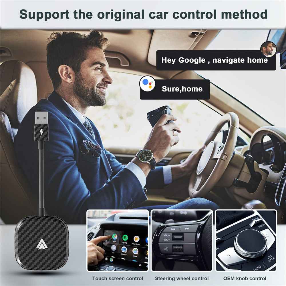 THT-020-4+ Wireless Car Player Adapter Wired to Wireless Android Auto Car Play Converter Support USB / Type-C Interface, Black