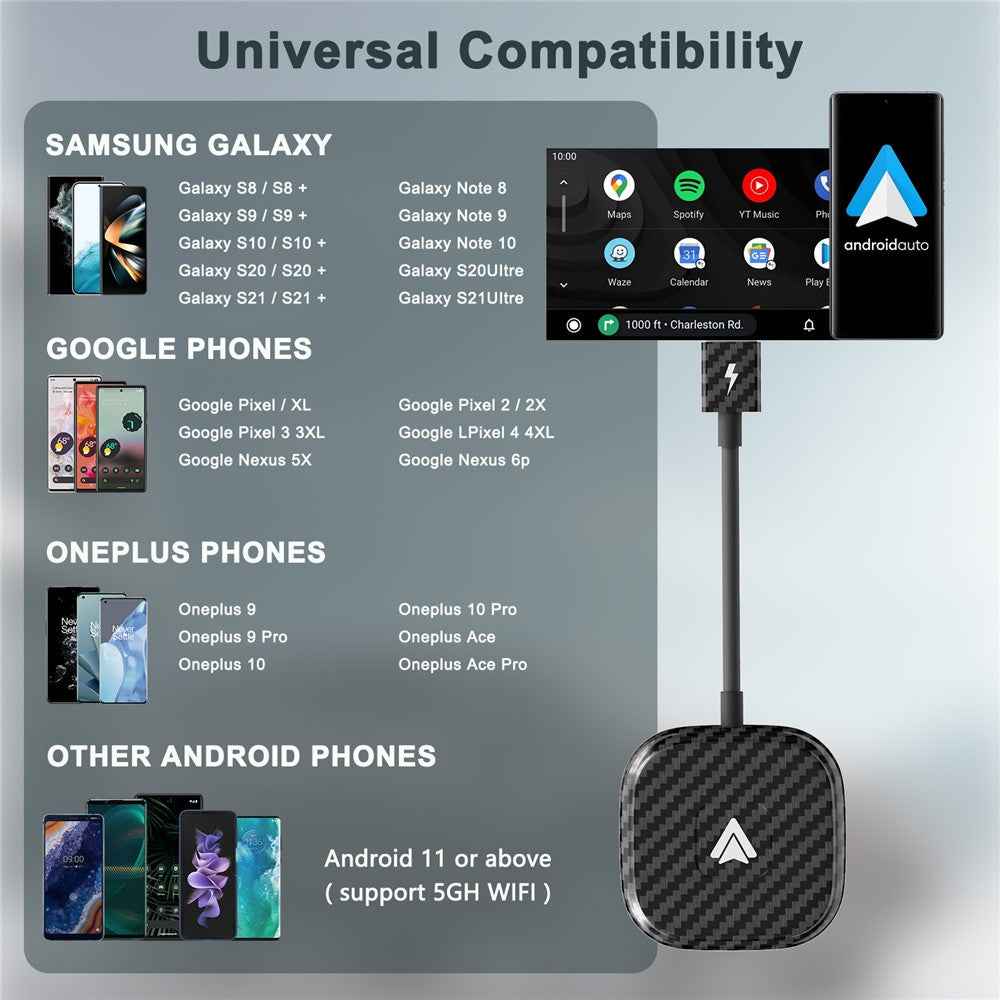 THT-020-4+ Wireless Car Player Adapter Wired to Wireless Android Auto Car Play Converter Support USB / Type-C Interface, Black