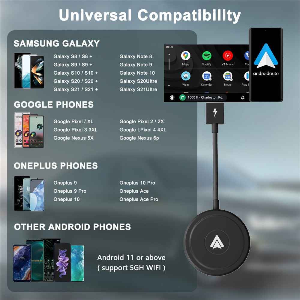 THT-020-5+ Android Auto Wireless Carplay Converter Wired to Wireless Carplay Adapter Support USB / Type-C Interface