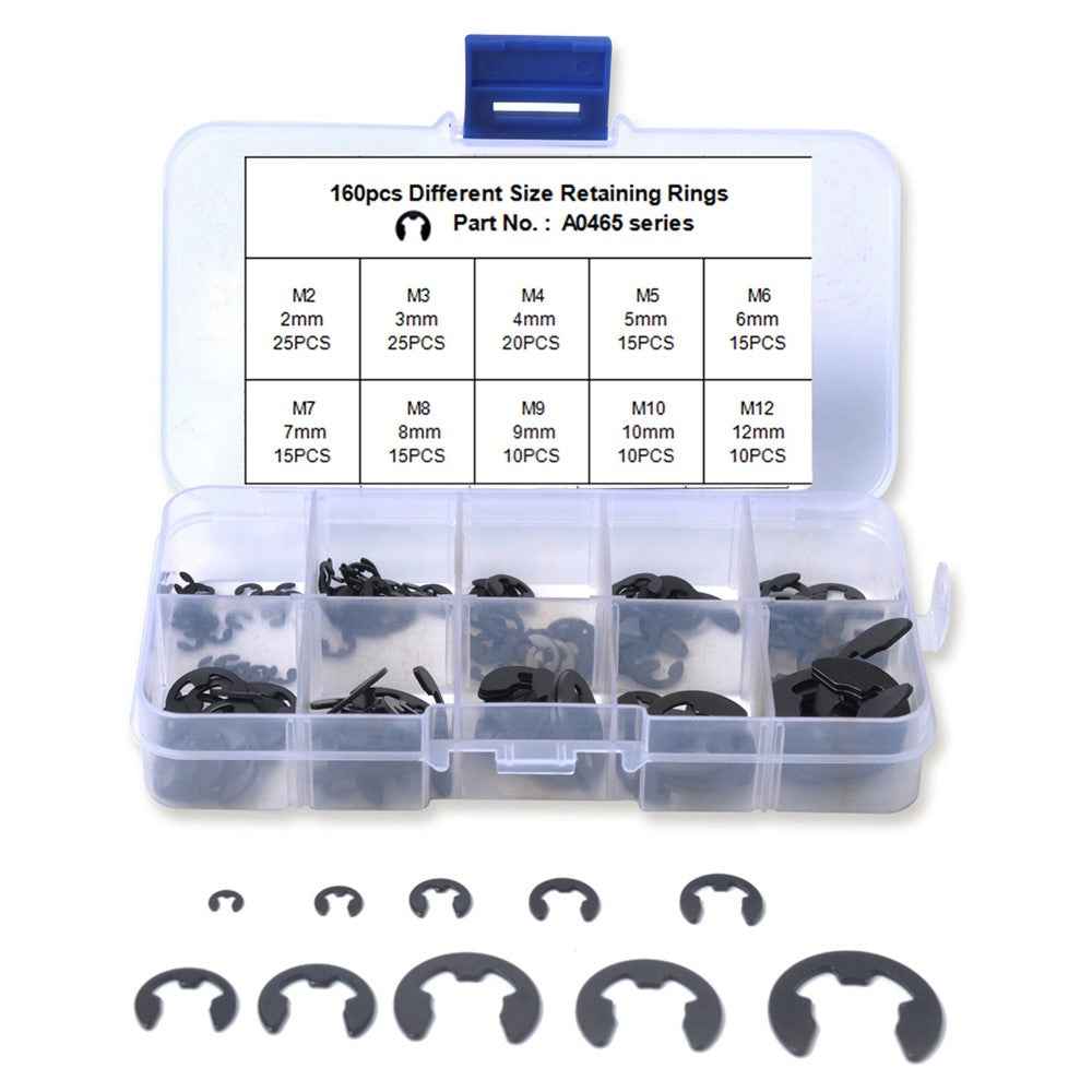 160Pcs 2mm-25mm Retaining Rings Car Truck Assorted E-Clip Snap Rings Kit