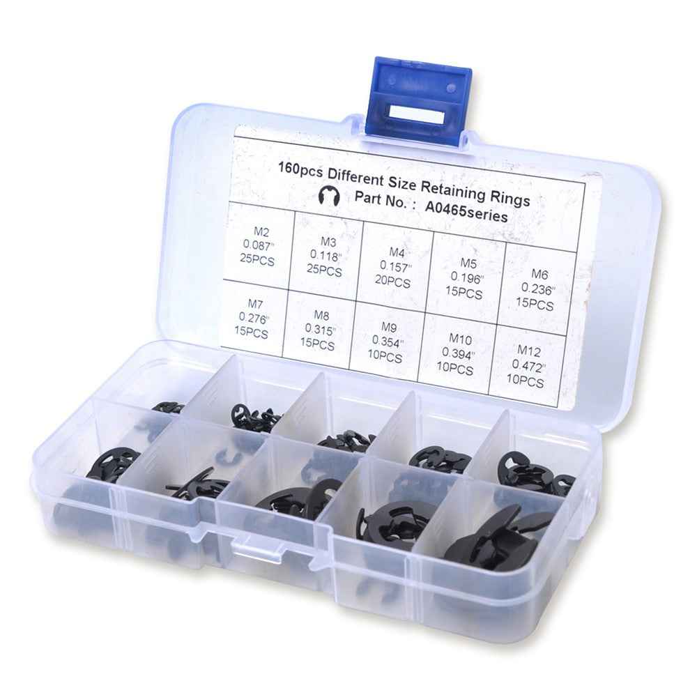 160Pcs 2mm-25mm Retaining Rings Car Truck Assorted E-Clip Snap Rings Kit