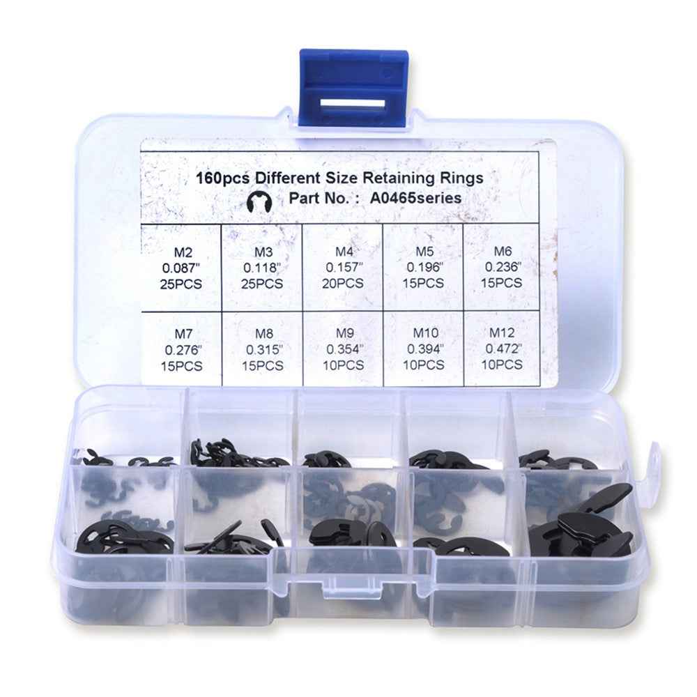 160Pcs 2mm-25mm Retaining Rings Car Truck Assorted E-Clip Snap Rings Kit