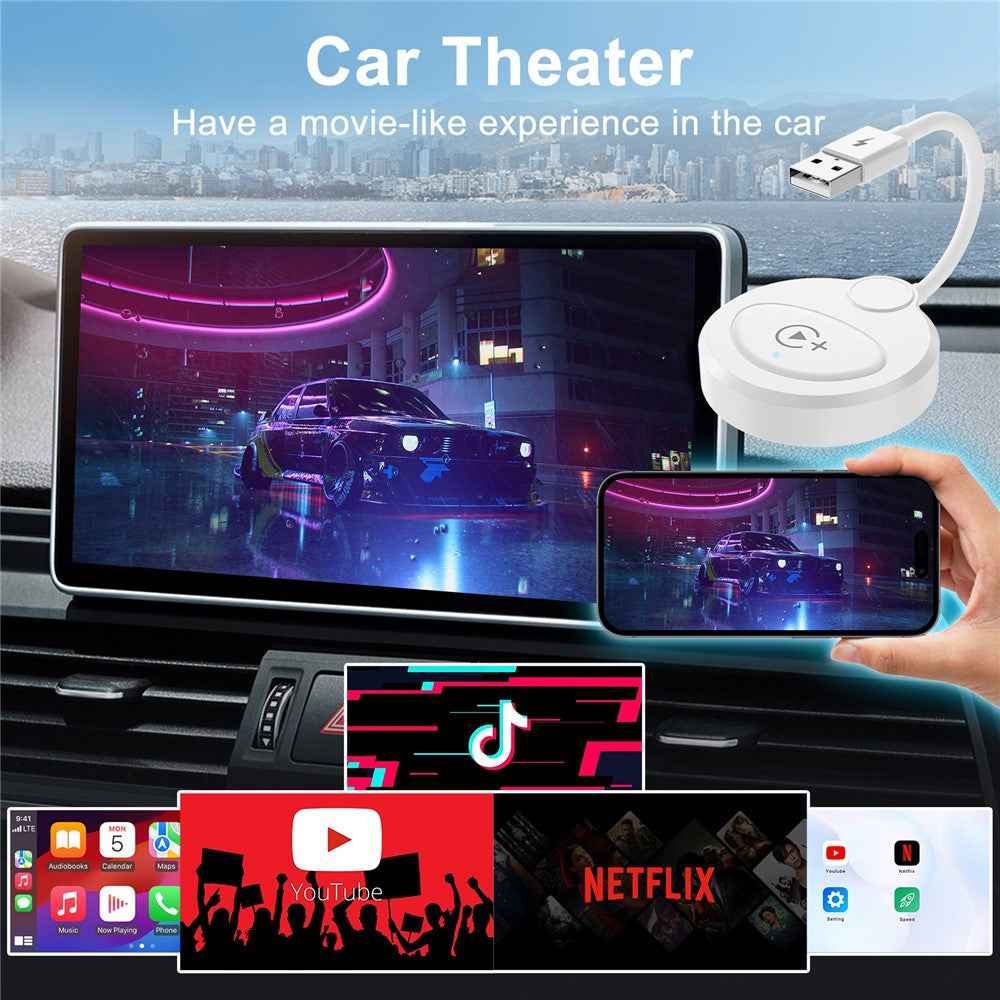 020-6+ Wireless CarPlay Adapter Convert Wired to Wireless Carplay Dongle Support YouTube / Netflix / TikTok - White
