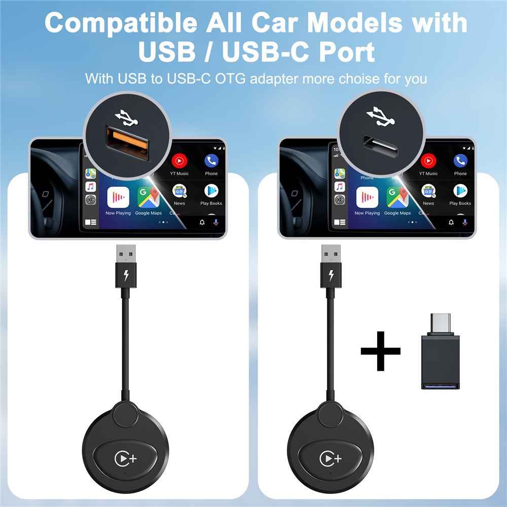 020-6+ Wireless CarPlay Adapter Convert Wired to Wireless Carplay Dongle Support YouTube / Netflix / TikTok - Black