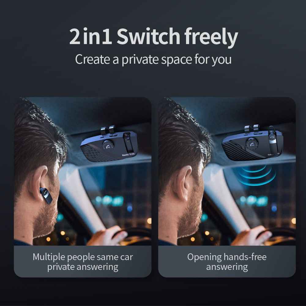SP16 2 in 1 Portable Sun Visor Hands-free Bluetooth-compatible Speakerphone Smart Vibration Power ON Wireless Car Kit with Earphone/Back Clip Support for Siri Google Voice Control