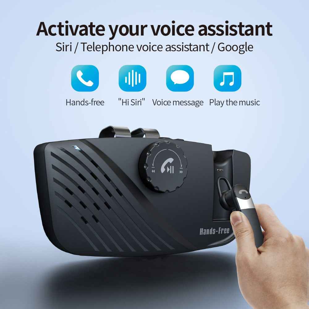 SP16 2 in 1 Portable Sun Visor Hands-free Bluetooth-compatible Speakerphone Smart Vibration Power ON Wireless Car Kit with Earphone/Back Clip Support for Siri Google Voice Control