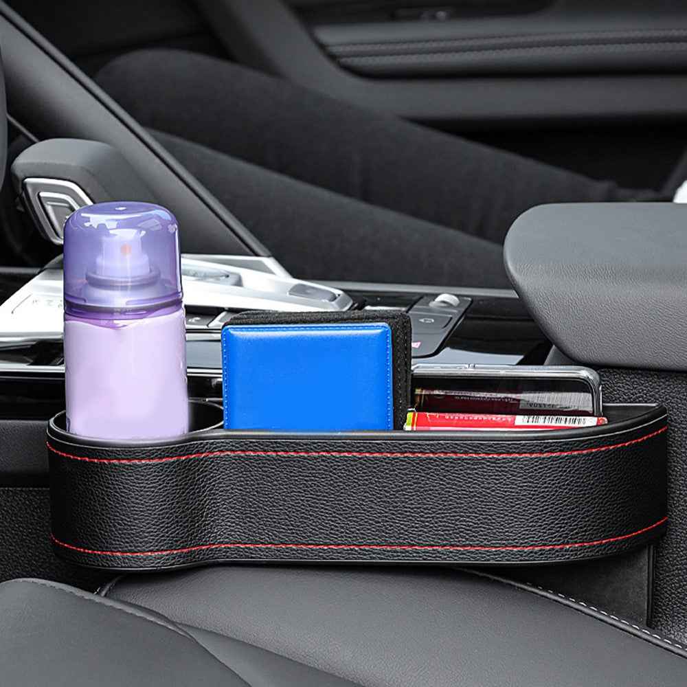 HY-C16 Multifunctional Auto Seat Gap Storage Box Car Cup Holder Seat Organizer - Passenger Side/Black