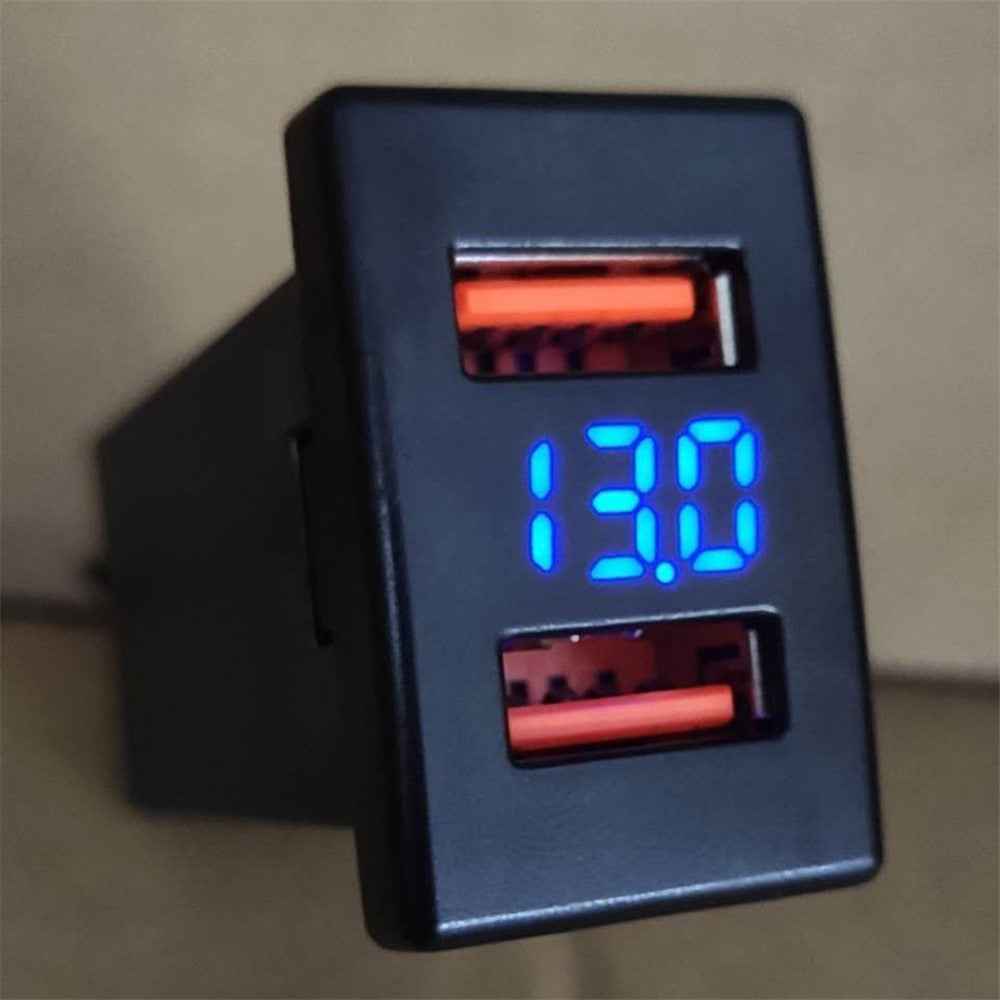 Dual Port USB QC3.0 Car Charger Socket Voltmeter Fast Charging Adapter Modification Accessory for Mazda