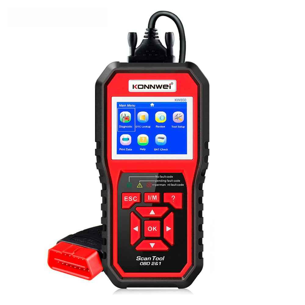 KONNWEI KW850 OBD2 Scanner Code Reader OBD II Automotive Scanner Car Diagnostic Scan Tool Check Engine Tool (Support 8 Languages) - Red