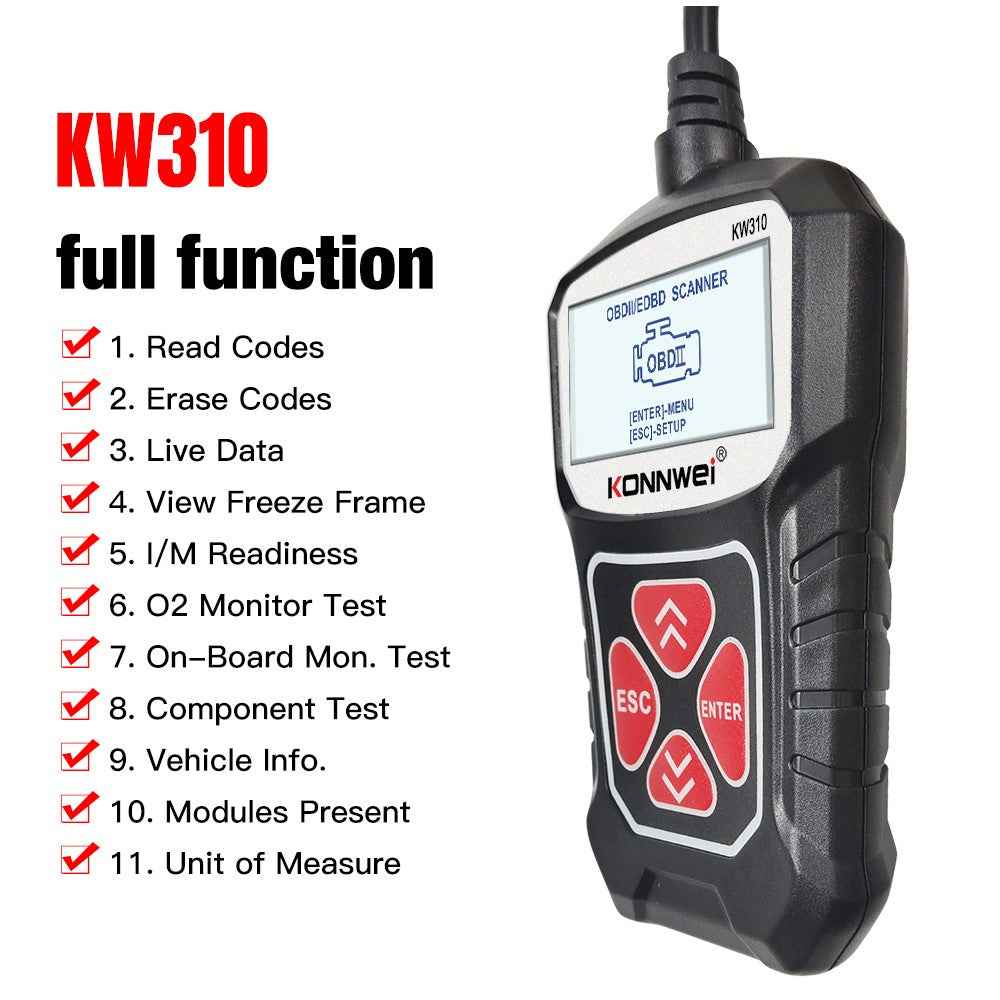 KONNWEI KW310 Car Engine Trouble Code Detector Scanner Seven Language Supported - Black