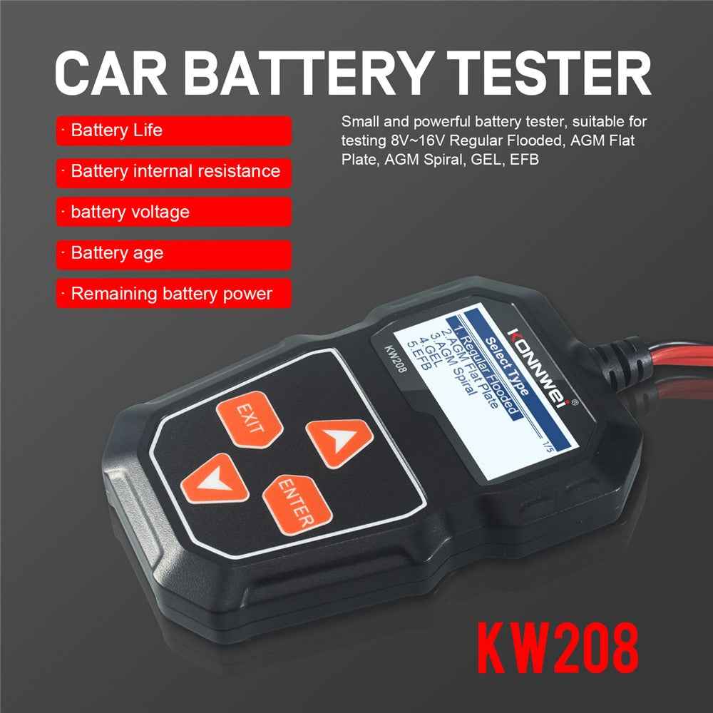 KONNWEI KW208 Automotive Battery Tester Car Digital 12V 100-2000CCA Cranking Charging System Test Tool