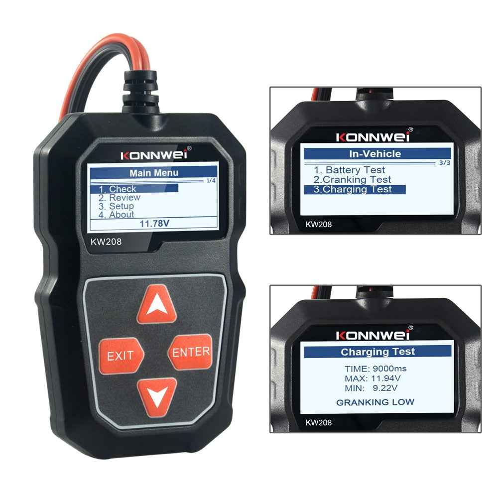 KONNWEI KW208 Automotive Battery Tester Car Digital 12V 100-2000CCA Cranking Charging System Test Tool