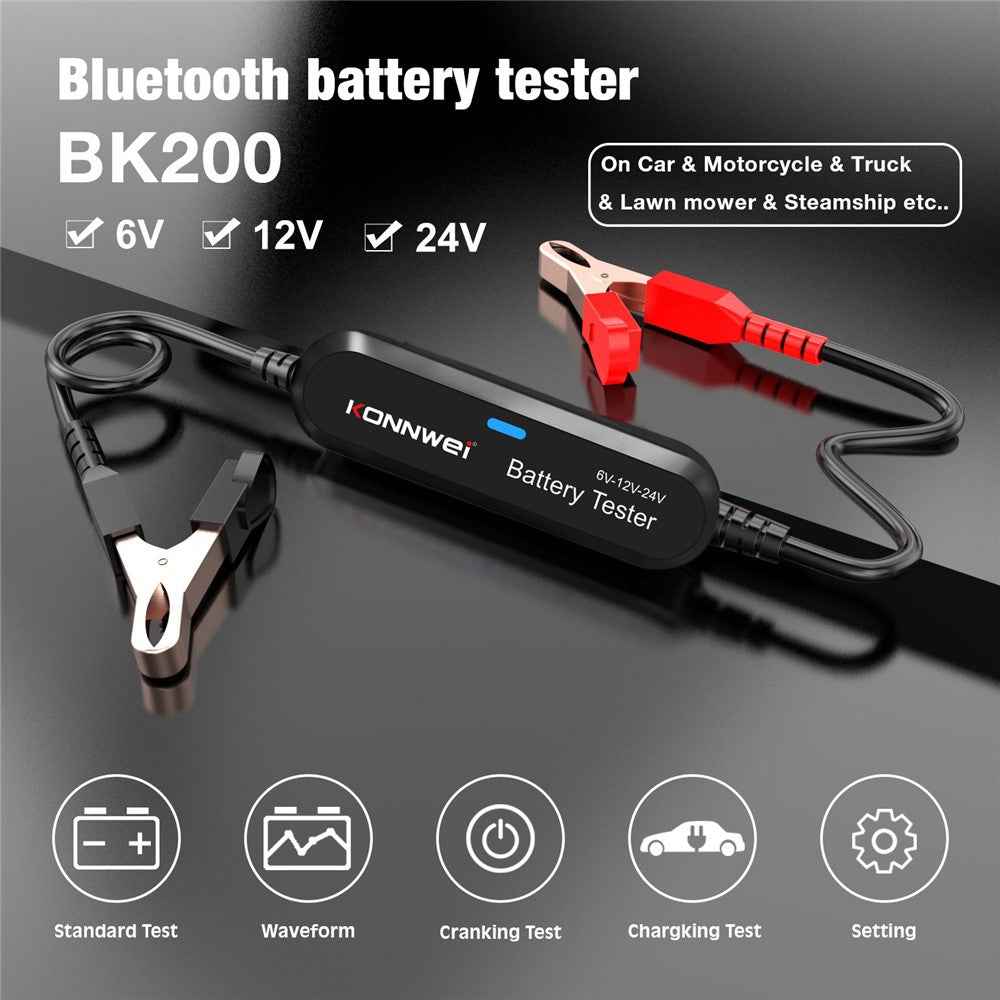 KONNWEI BK200 Multi-Function Bluetooth-compatible Battery Tester for Car Truck Motorcycle SUV Boat Yacht 6V 12V 24V Battery Tester - Black