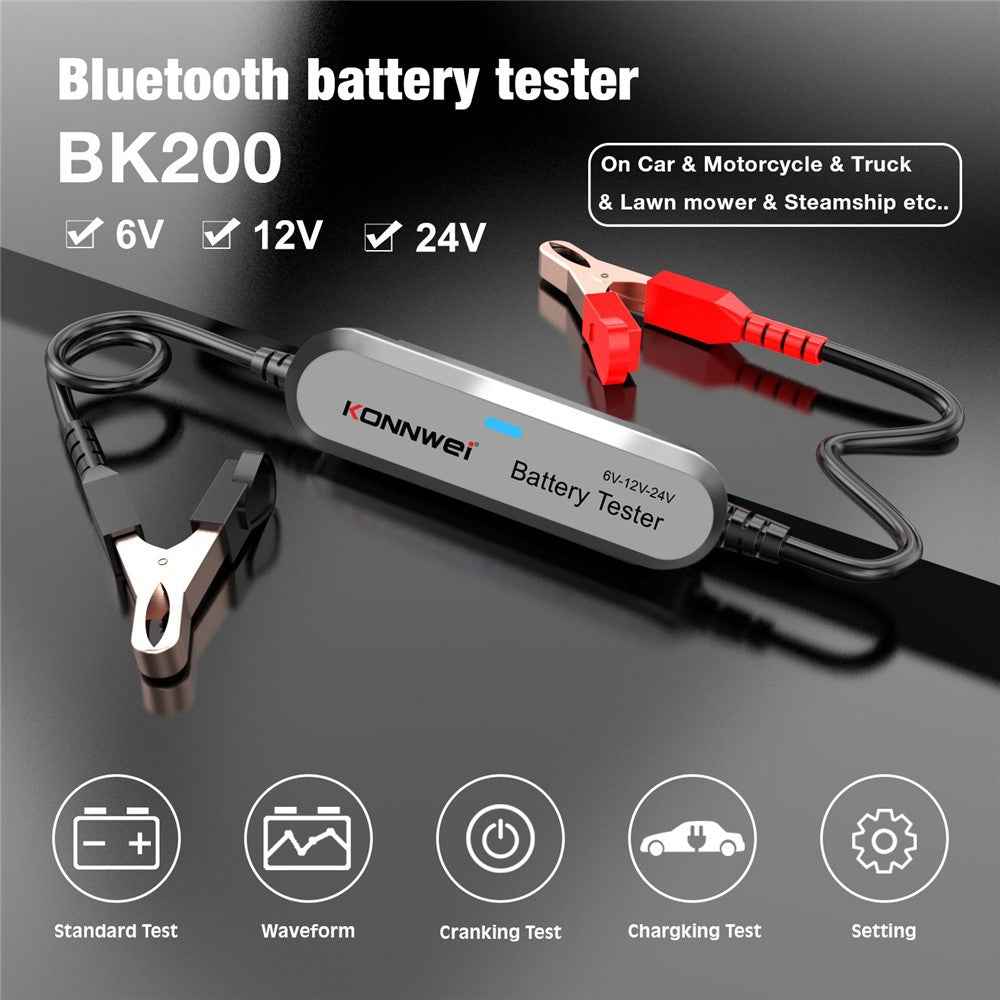 KONNWEI BK200 Multi-Function Bluetooth-compatible Battery Tester for Car Truck Motorcycle SUV Boat Yacht 6V 12V 24V Battery Tester - Silver