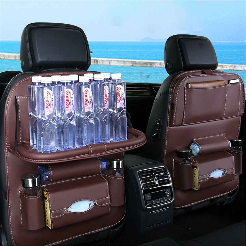 Car Back Seat Organizer Storage Bag with Foldable Table Tray Tablet Holder Tissue Box - Black