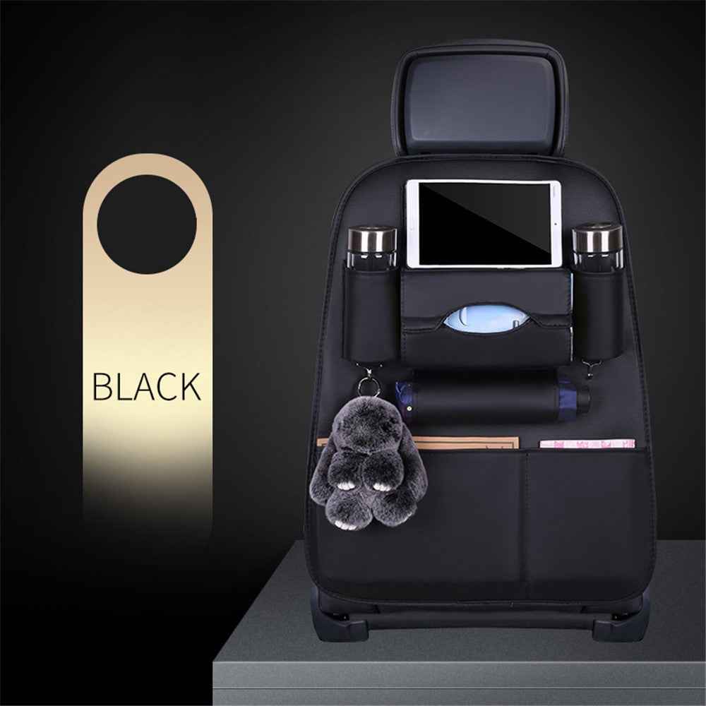 Car Back Seat Organizer Storage Bag with Tissue Box Tablet/Umbrella/Water Bottle Holder - Black