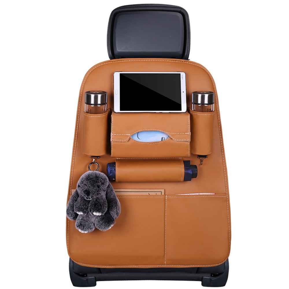 Car Back Seat Organizer Storage Bag with Tissue Box Tablet/Umbrella/Water Bottle Holder - Brown