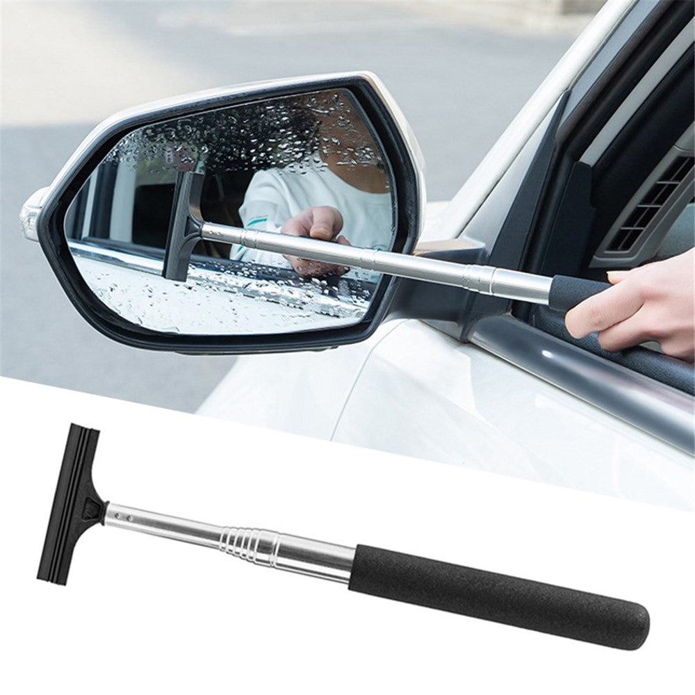 Portable Retractable Car Rearview Mirror Wiper Quick Water Mist Removal Vehicle Rearview Mirror Glass Cleaning Tool - Black