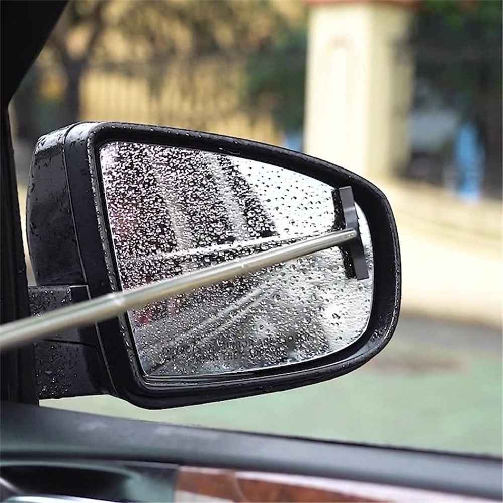 Portable Retractable Car Rearview Mirror Wiper Quick Water Mist Removal Vehicle Rearview Mirror Glass Cleaning Tool - Black
