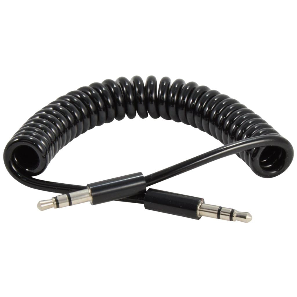 3.5mm 3 Pole Male to Male M/M Jack Audio Stereo Aux Spring Cable 1m