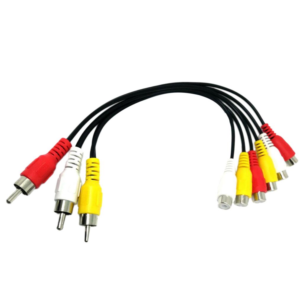 3 RCA Male Jack to 6 RCA Female Plug Splitter Audio Video AV Adapter