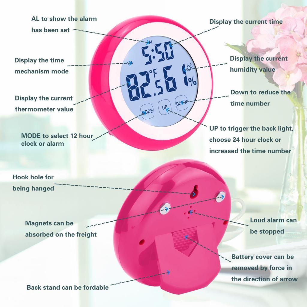 Backlight Touch Screen Hygrometer Time Temperature Clock Thermometer Rose