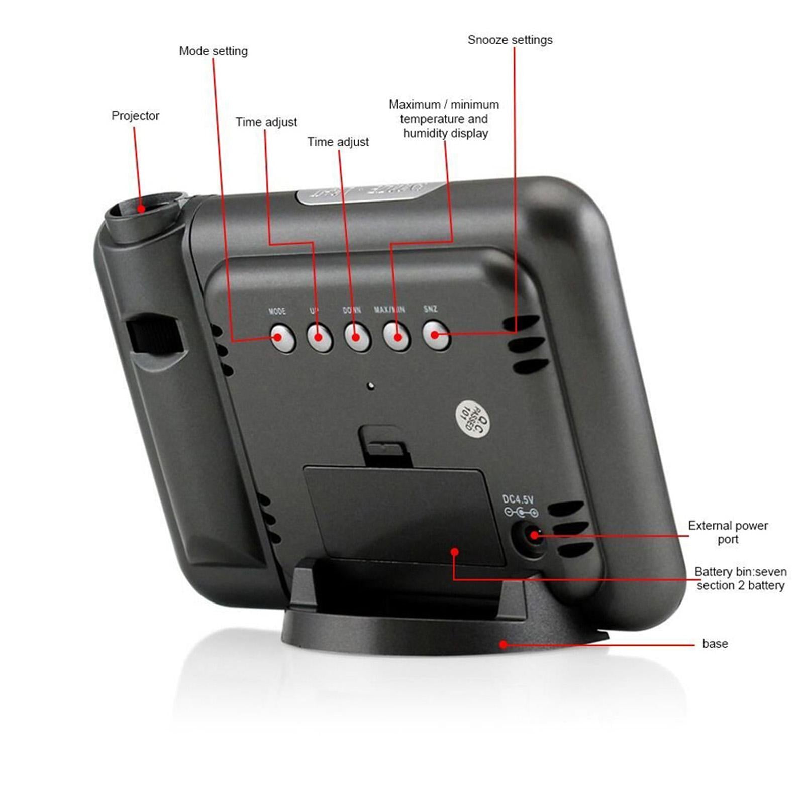 Projection Digital Weather LCD Snooze Alarm Clock Color Display w/ LED