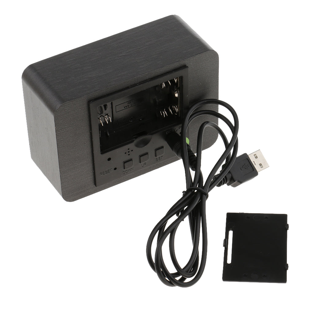 Desktop LED Wooden Alarm Clock Sound Control Electronic Home clock black