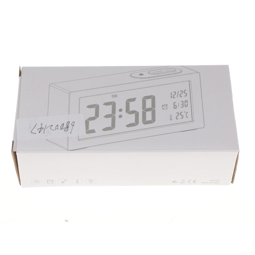 Digital Alarm LED Clock Light Control Backlight Time Snooze white