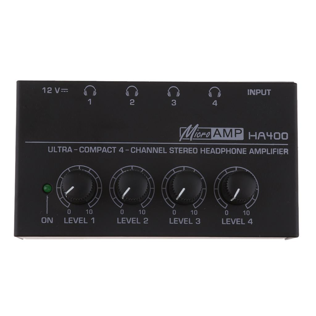 UK Plug Universal Home Audio Amplifier Compact 4-channel Stereo Headphone Black